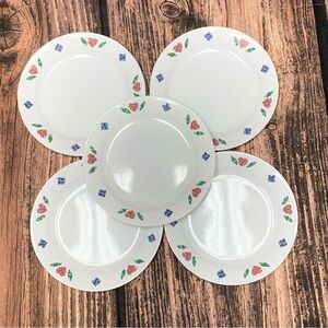 Corelle by Corning QUILT Pattern Set Of 5 Heart Blue Diamond 7.25" Bread Plates